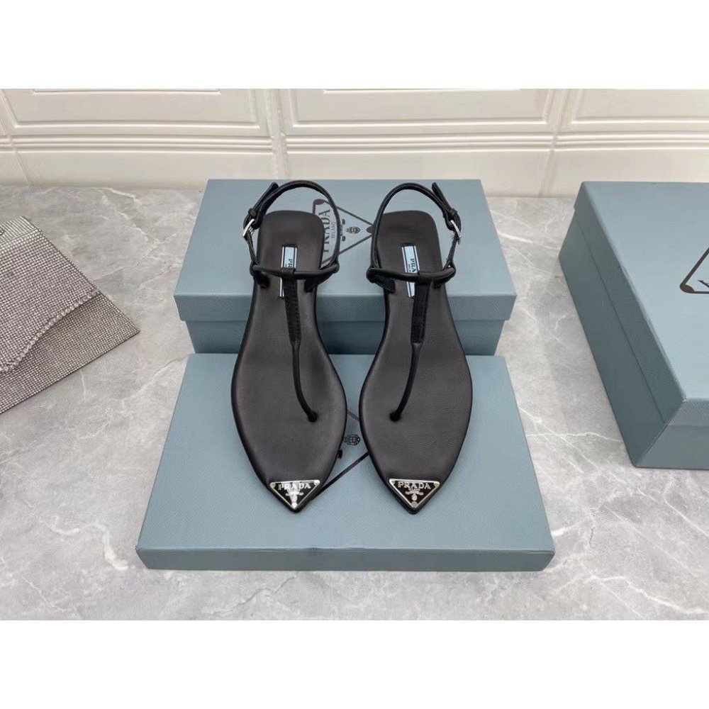 Cheap Reps Prada Thong Sandals In Black Brushed Leather