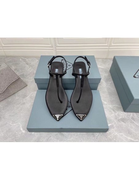 Cheap Reps Prada Thong Sandals In Black Brushed Leather