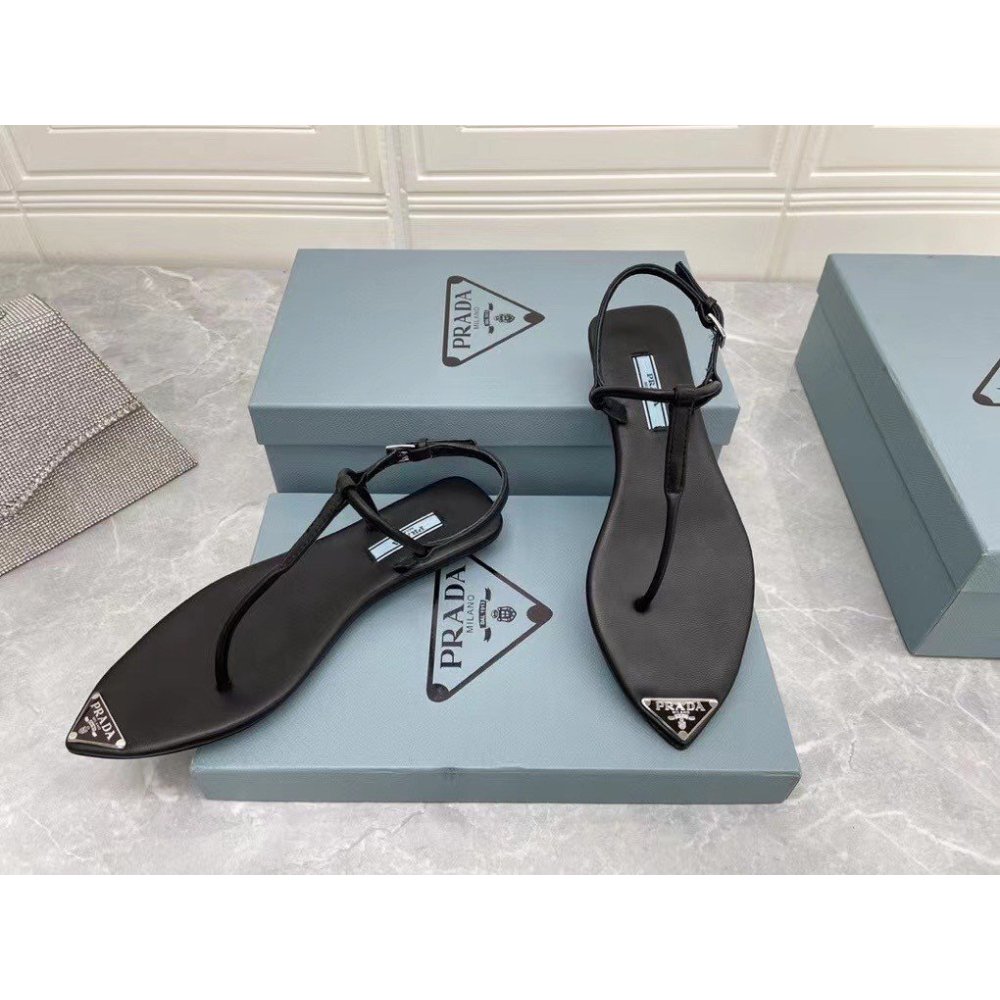 Cheap Reps Prada Thong Sandals In Black Brushed Leather