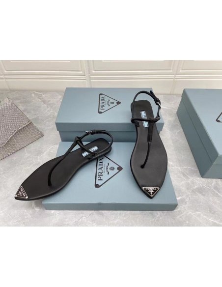 Cheap Reps Prada Thong Sandals In Black Brushed Leather