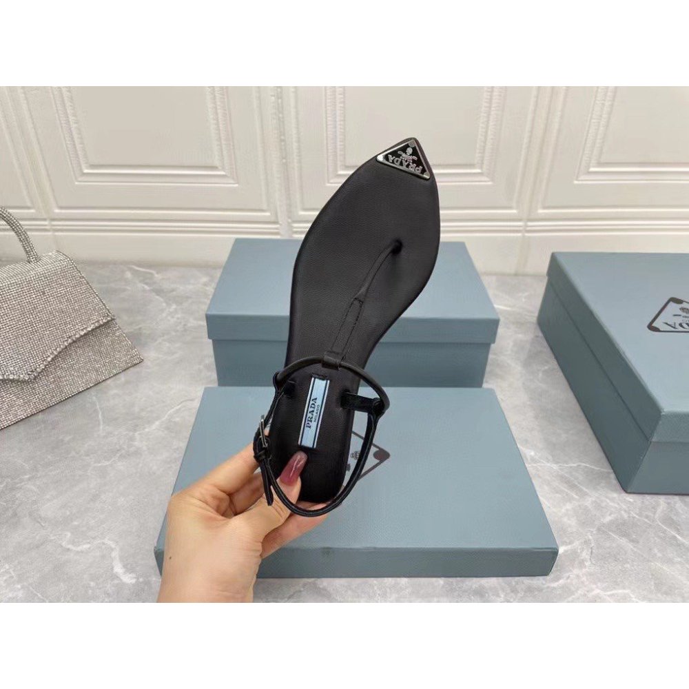 Cheap Reps Prada Thong Sandals In Black Brushed Leather