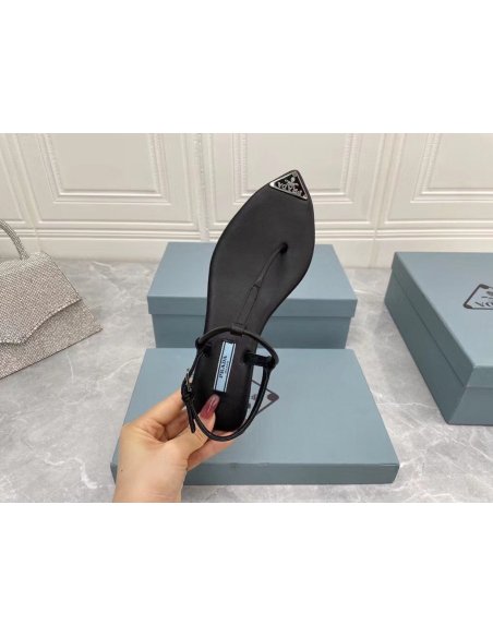 Cheap Reps Prada Thong Sandals In Black Brushed Leather