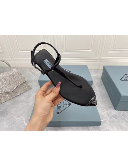 Cheap Reps Prada Thong Sandals In Black Brushed Leather