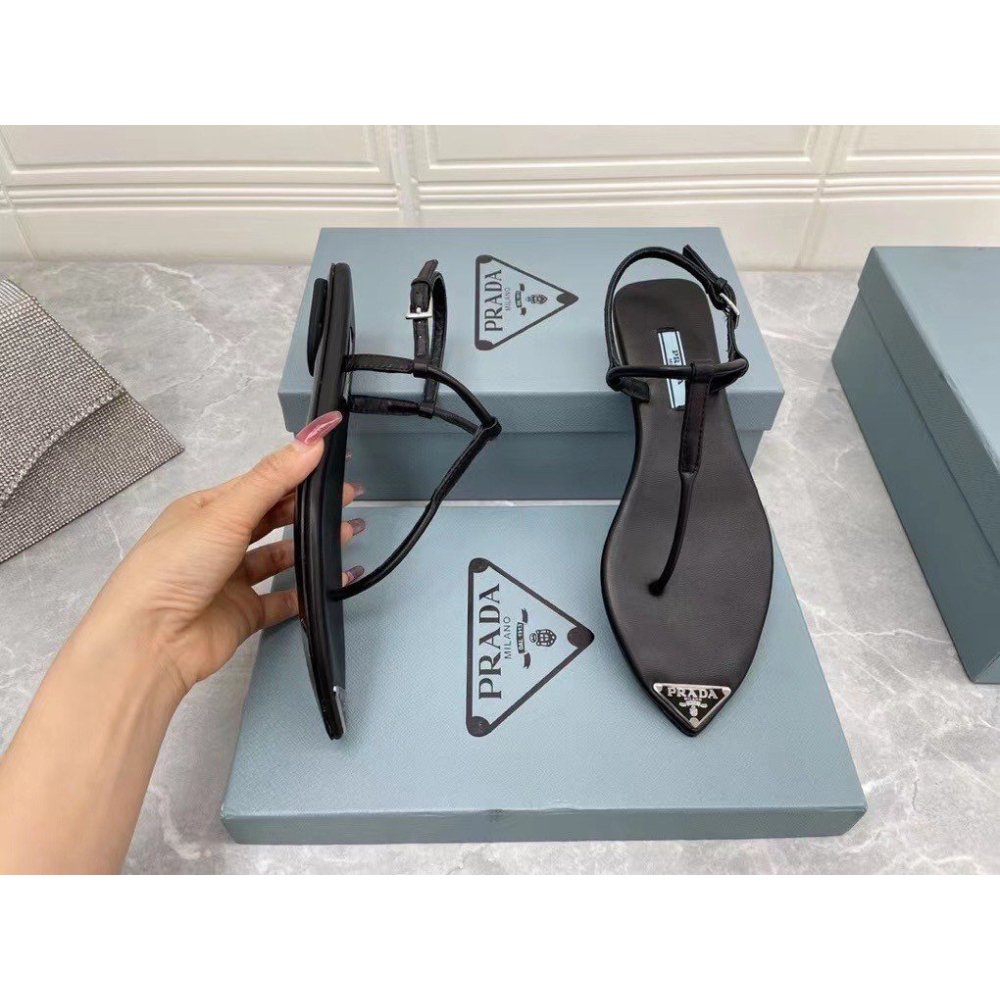 Cheap Reps Prada Thong Sandals In Black Brushed Leather