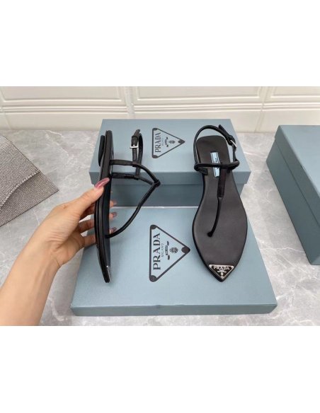 Cheap Reps Prada Thong Sandals In Black Brushed Leather