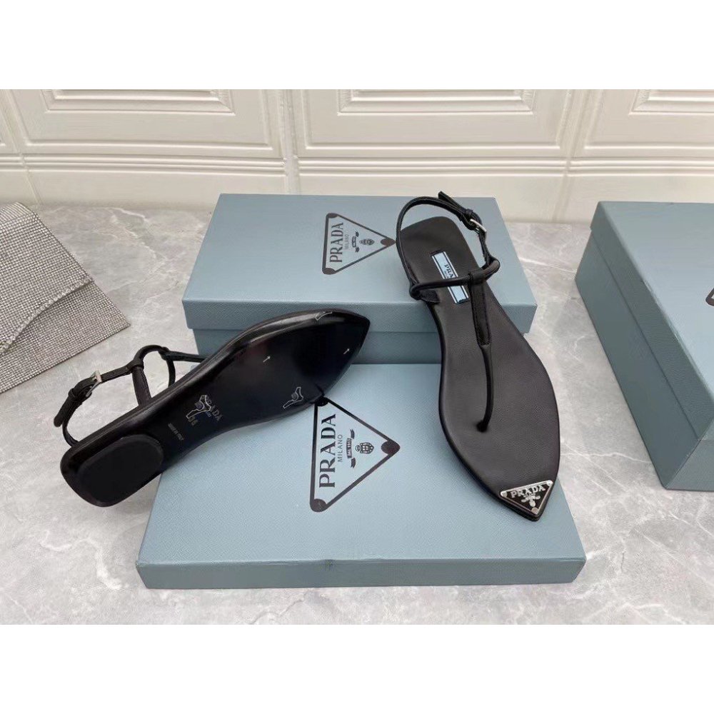 Cheap Reps Prada Thong Sandals In Black Brushed Leather