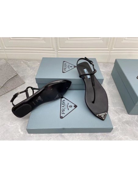 Cheap Reps Prada Thong Sandals In Black Brushed Leather