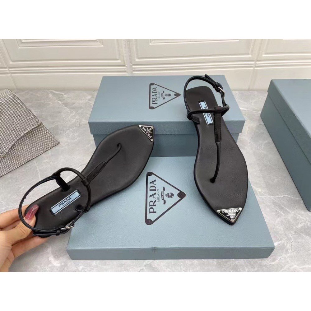Cheap Reps Prada Thong Sandals In Black Brushed Leather