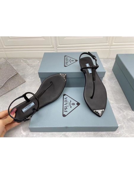Cheap Reps Prada Thong Sandals In Black Brushed Leather