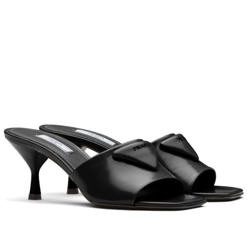 Cheap Reps Prada Heeled Slide Sandals 65mm In Black Leather