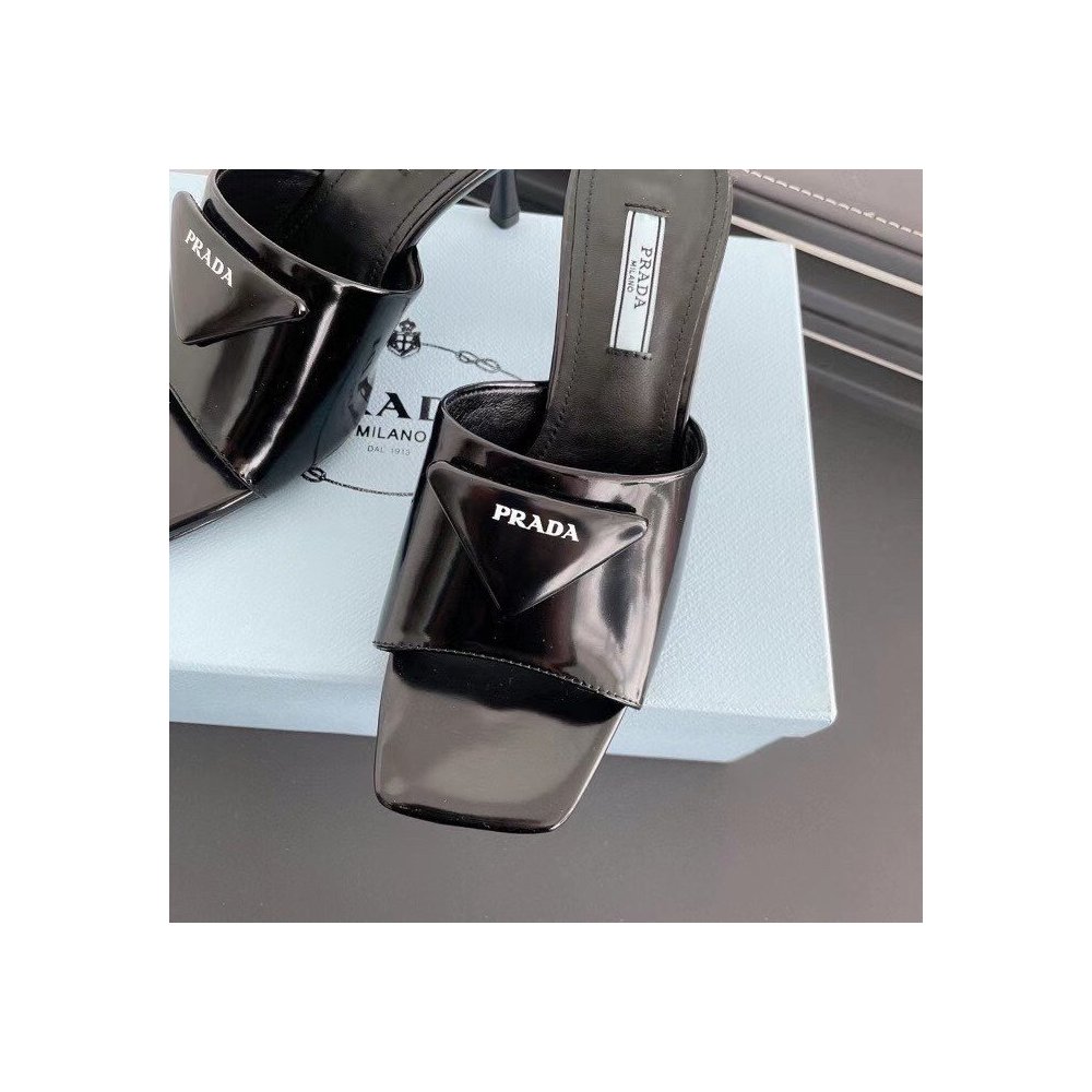 Cheap Reps Prada Heeled Slide Sandals 65mm In Black Leather