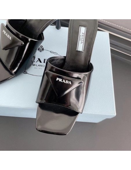 Cheap Reps Prada Heeled Slide Sandals 65mm In Black Leather