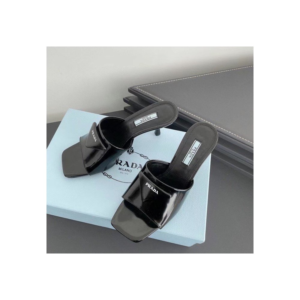 Cheap Reps Prada Heeled Slide Sandals 65mm In Black Leather