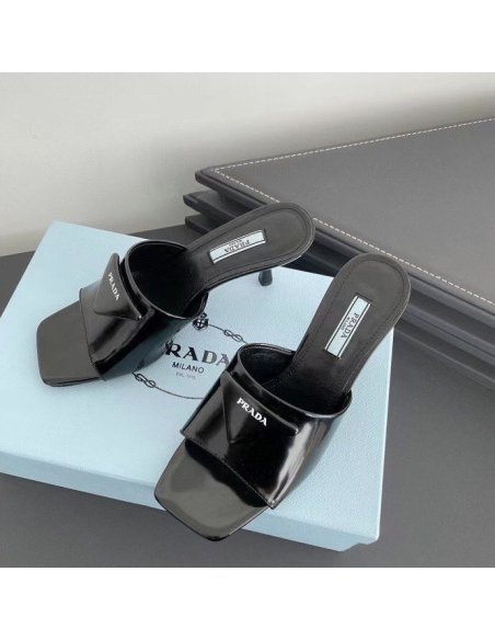 Cheap Reps Prada Heeled Slide Sandals 65mm In Black Leather