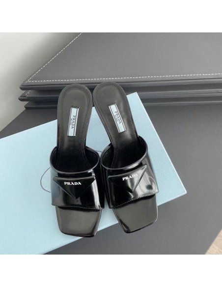 Cheap Reps Prada Heeled Slide Sandals 65mm In Black Leather