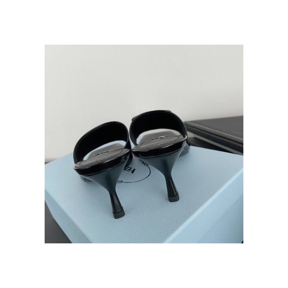 Cheap Reps Prada Heeled Slide Sandals 65mm In Black Leather