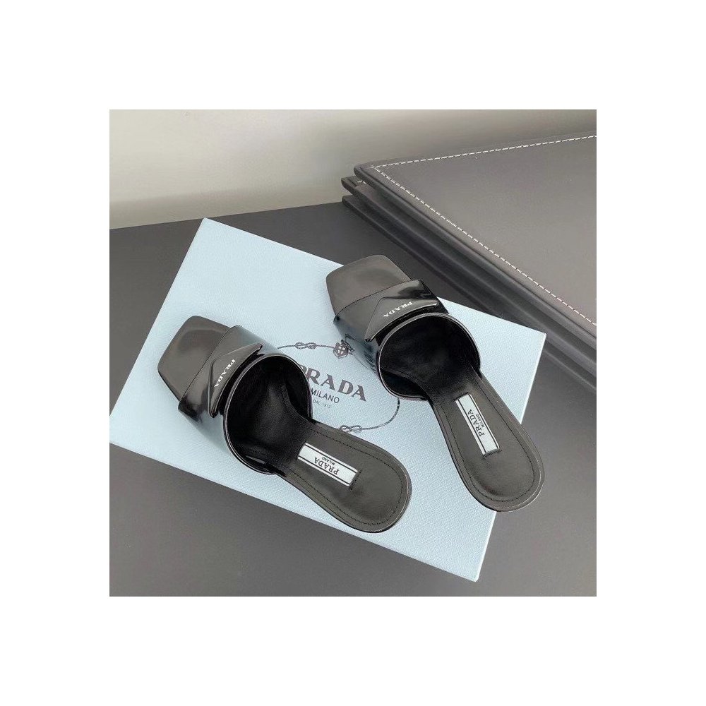 Cheap Reps Prada Heeled Slide Sandals 65mm In Black Leather