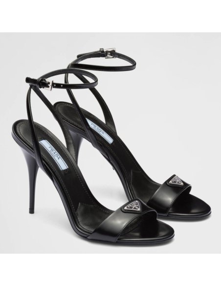 Cheap Reps Prada Heel Sandals 85mm In Black Brushed Leather