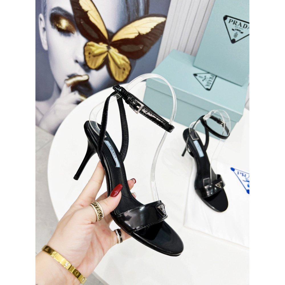 Cheap Reps Prada Heel Sandals 85mm In Black Brushed Leather