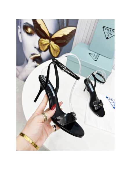 Cheap Reps Prada Heel Sandals 85mm In Black Brushed Leather