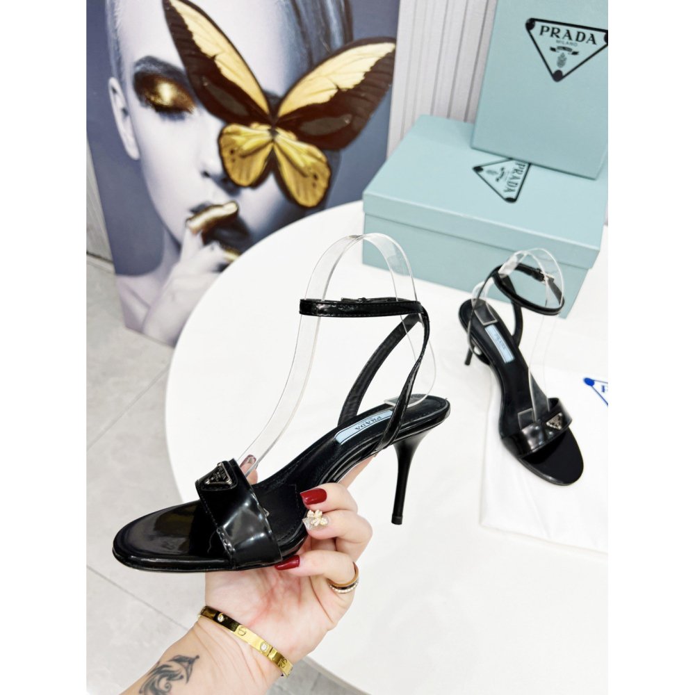 Cheap Reps Prada Heel Sandals 85mm In Black Brushed Leather