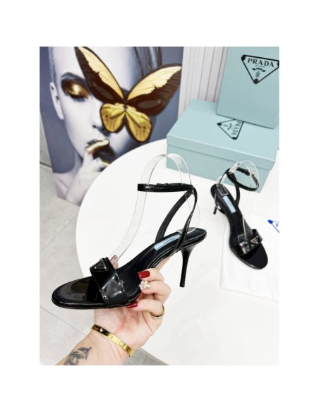 Cheap Reps Prada Heel Sandals 85mm In Black Brushed Leather