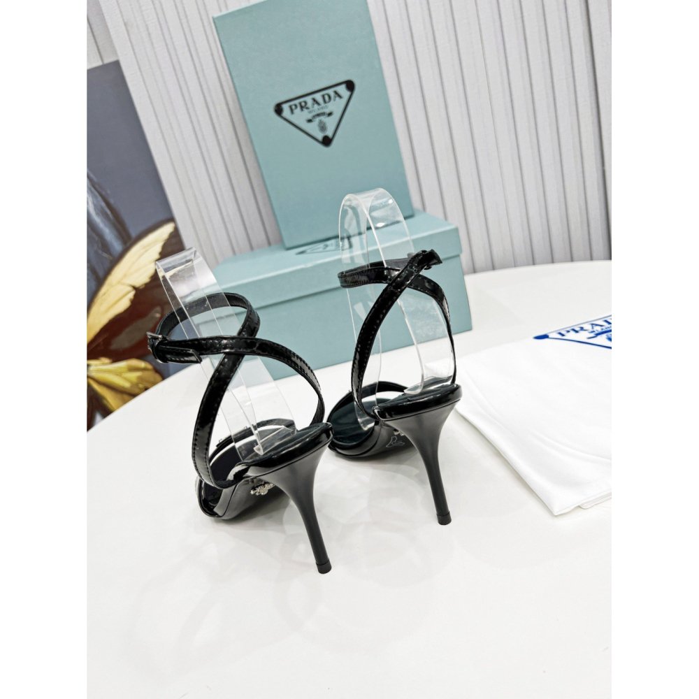 Cheap Reps Prada Heel Sandals 85mm In Black Brushed Leather