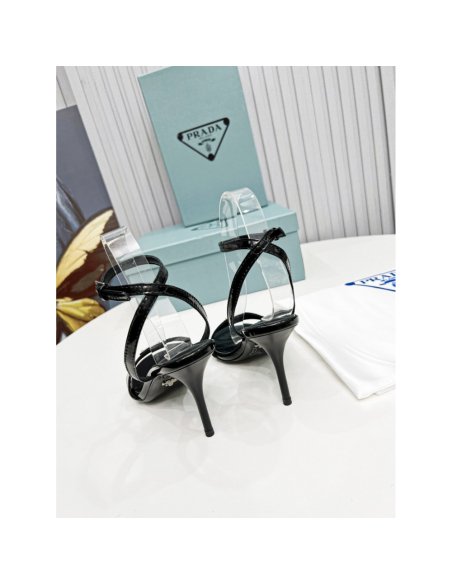 Cheap Reps Prada Heel Sandals 85mm In Black Brushed Leather