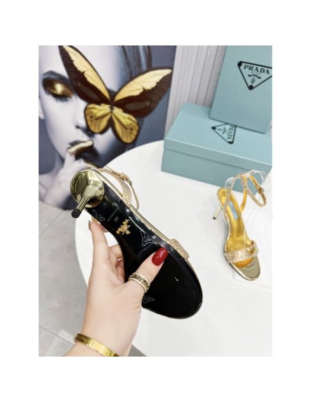 Cheap Reps Prada Heel Sandals 85mm in Satin with Crystals