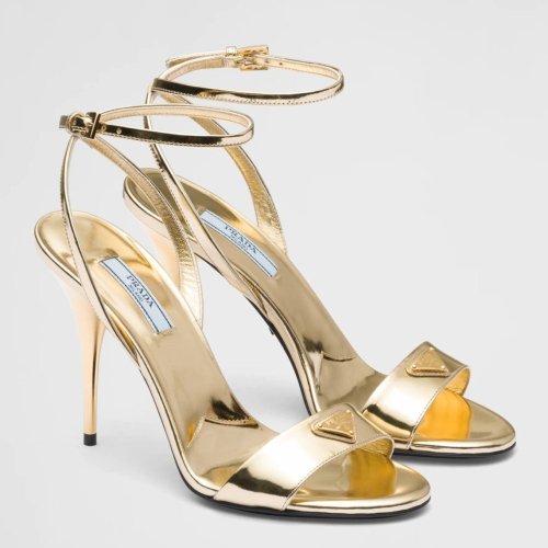 Cheap Reps Prada Heel Sandals 85mm In Gold Metallic Leather