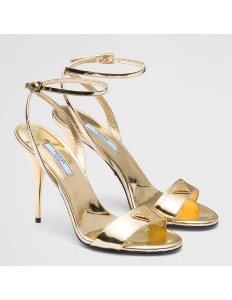 Cheap Reps Prada Heel Sandals 85mm In Gold Metallic Leather