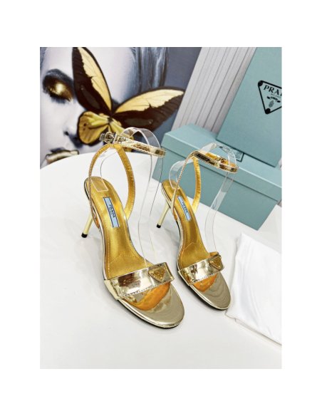 Cheap Reps Prada Heel Sandals 85mm In Gold Metallic Leather