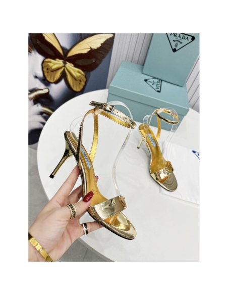 Cheap Reps Prada Heel Sandals 85mm In Gold Metallic Leather