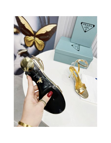 Cheap Reps Prada Heel Sandals 85mm In Gold Metallic Leather