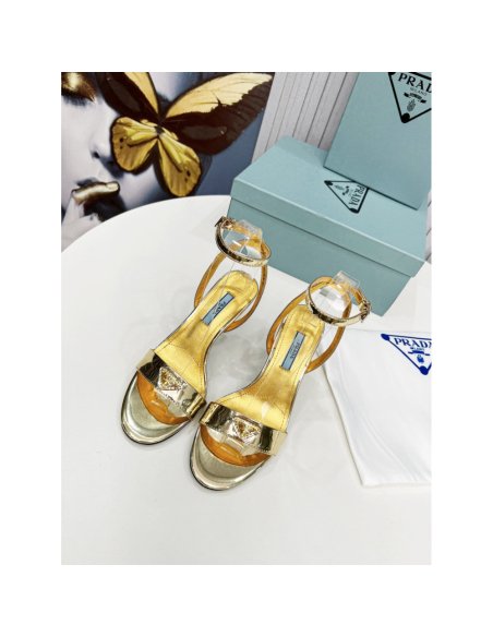 Cheap Reps Prada Heel Sandals 85mm In Gold Metallic Leather