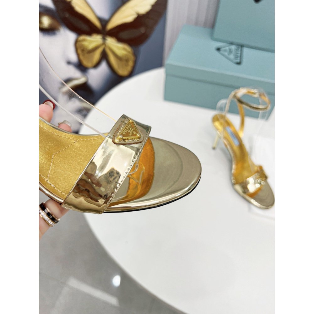 Cheap Reps Prada Heel Sandals 85mm In Gold Metallic Leather