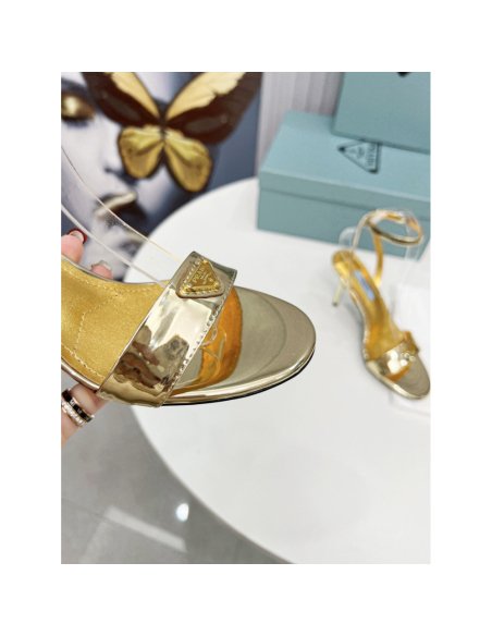 Cheap Reps Prada Heel Sandals 85mm In Gold Metallic Leather