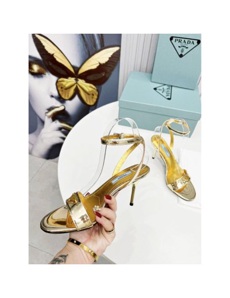 Cheap Reps Prada Heel Sandals 85mm In Gold Metallic Leather
