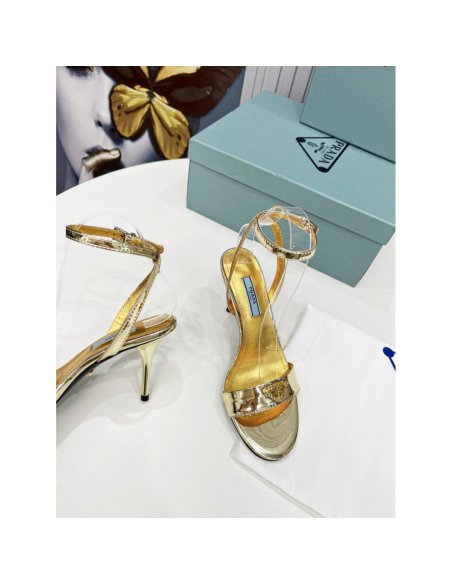 Cheap Reps Prada Heel Sandals 85mm In Gold Metallic Leather