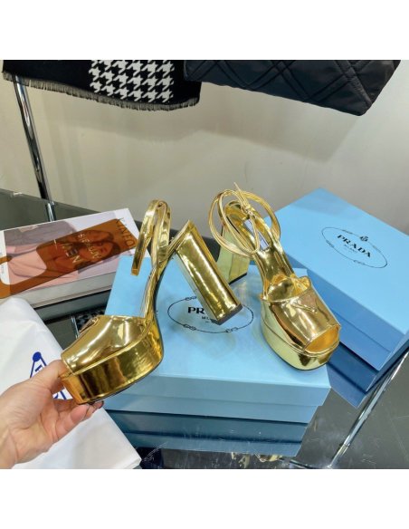 Cheap Reps Prada Platform Sandals 135mm In Gold Metallic Leather
