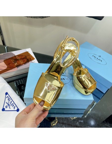 Cheap Reps Prada Platform Sandals 135mm In Gold Metallic Leather