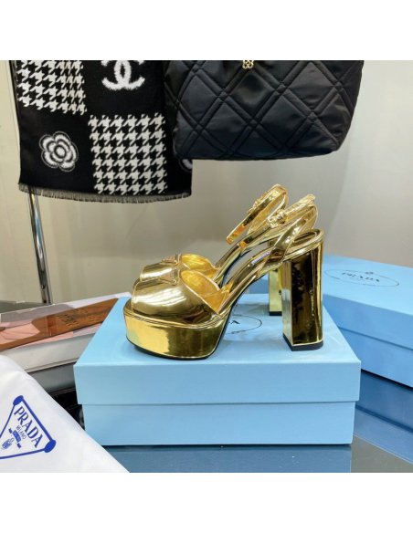Cheap Reps Prada Platform Sandals 135mm In Gold Metallic Leather