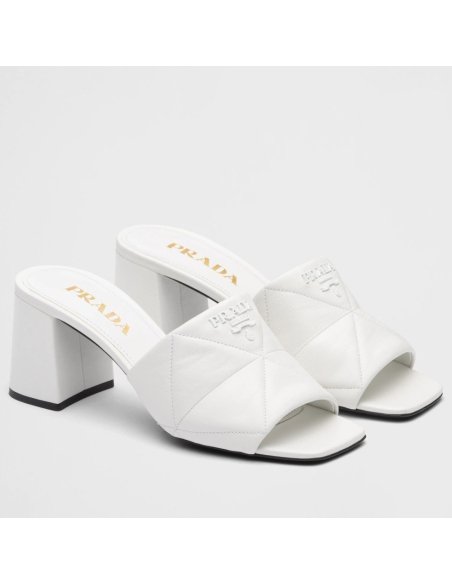 Cheap Reps Prada Heeled Slide Sandals 65mm In White Nappa Leather