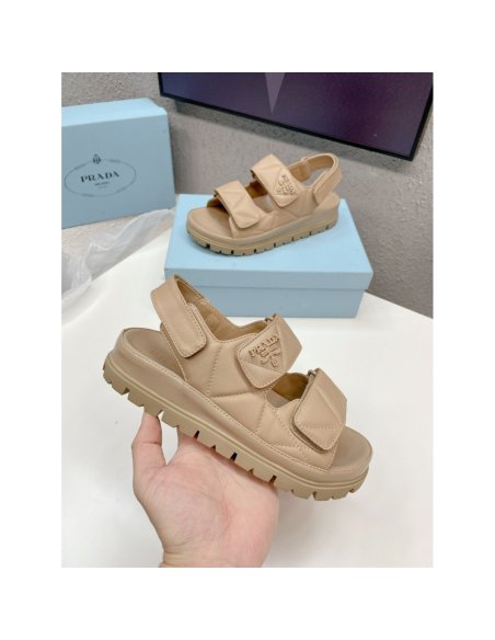 Cheap Reps Prada Padded Sandals In Beige Nappa Leather