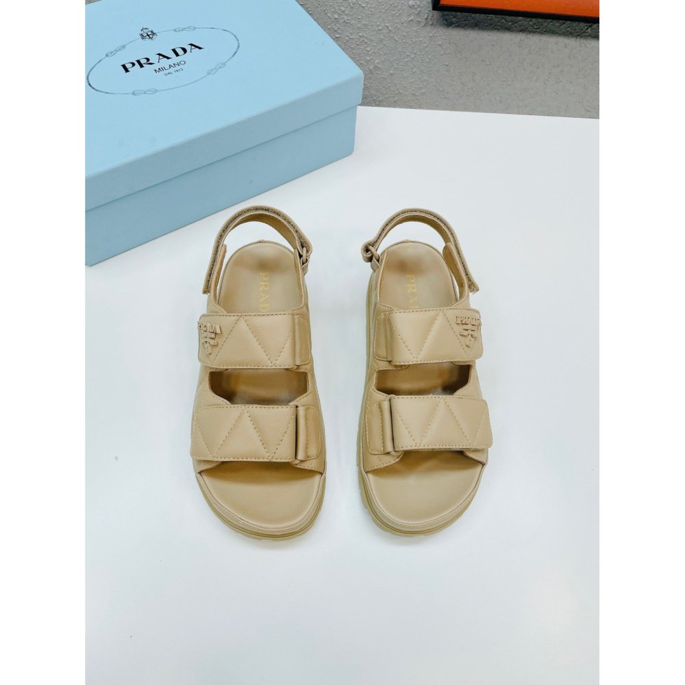 Cheap Reps Prada Padded Sandals In Beige Nappa Leather