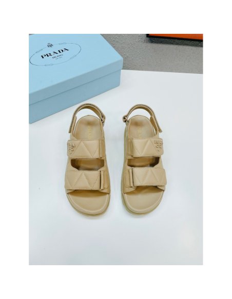 Cheap Reps Prada Padded Sandals In Beige Nappa Leather