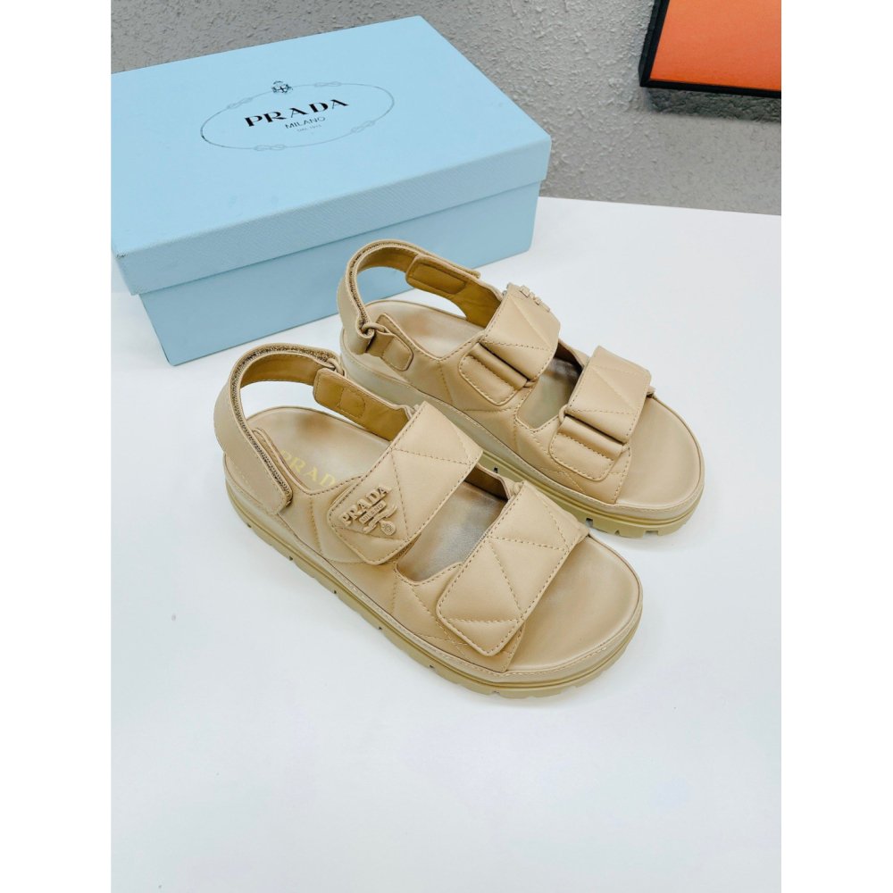 Cheap Reps Prada Padded Sandals In Beige Nappa Leather
