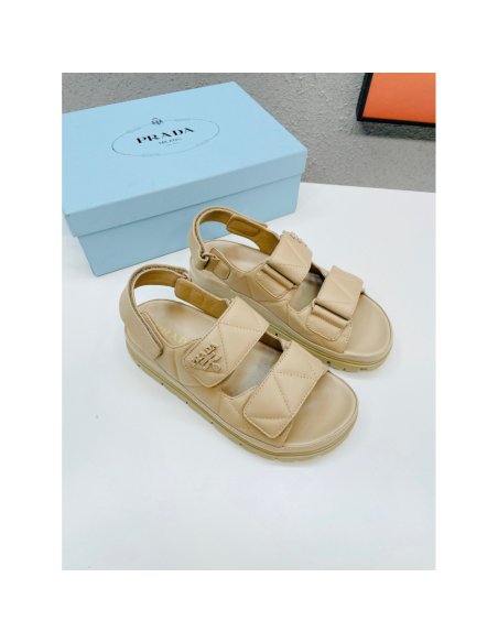 Cheap Reps Prada Padded Sandals In Beige Nappa Leather
