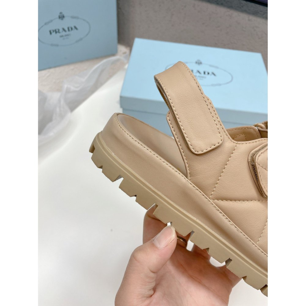 Cheap Reps Prada Padded Sandals In Beige Nappa Leather