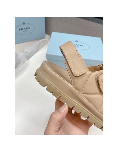 Cheap Reps Prada Padded Sandals In Beige Nappa Leather